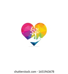 Hand tree and heart logo design. Natural products logo.