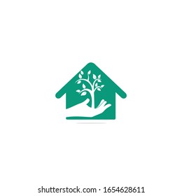 Handbaum- und Hauslogo-Design. Logo für natürliche Pflege.