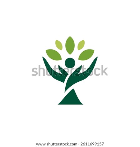 hand tree human logo, with leaves green, health icon template