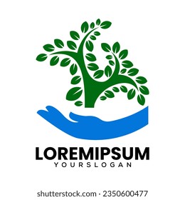 hand and tree icon logo design 