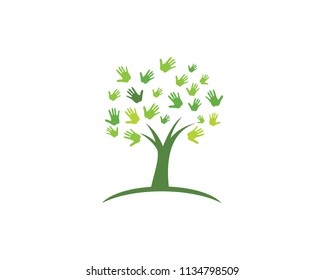 Hand Tree Icon Logo Template Vector Illustration