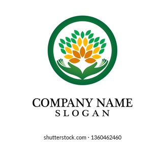 Hand, Tree and Leaf logo Combination. Arm and ecosystem symbol or icon. Unique and Organic
