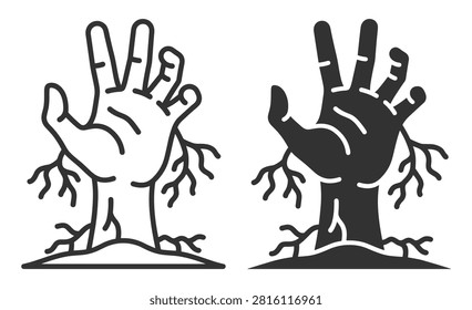 hand tree line art and solid vector icons set, nature and human body concept illustration on transparent background