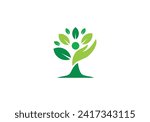 hand tree logo design, care plant green leaves symbol icon template	