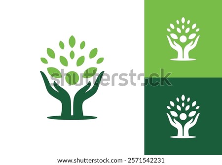 hand tree logo design. care for the environment symbol icon concept