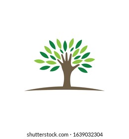 Hand and Tree logo design template, symbol or icon vector Illustration
