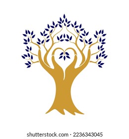 plantilla vectorial de diseño de logotipo de árbol mano