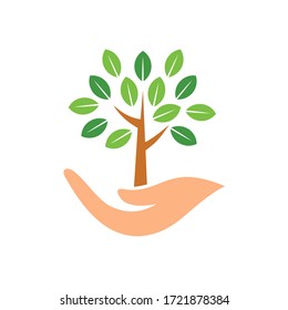 Hand and tree nature logo design