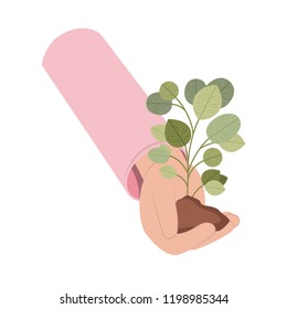 hand with tree plant isolated icon