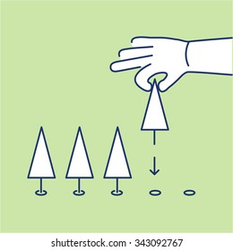Hand tree planting ecology and environment vector icon and infographic blue and white on green background