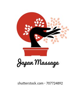 Hand tree and red sun logo.  
