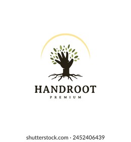 hand tree root vector logo design illustration