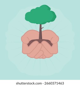 Diseño minimalista de la ilustración del Vector del logotipo de la vendimia del árbol de mano, diseño del símbolo del árbol de la naturaleza