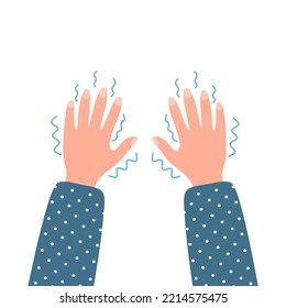 Hand tremor concept vector illustration. Shivering hands from fear or cold in flat design on white background.