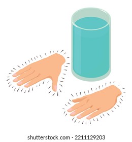 Hand Tremor Icon Isometric Vector. Trembling Human Hand And Glass Of Water Icon. Illness, Incident, Problem