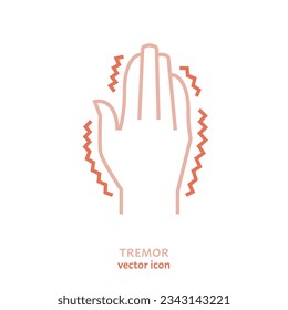 Hand tremor linear icon, pictogram, symbol. Excessive salivation Shaking hands problem. Medical sign in outline style. Editable vector illustration in pink colors isolated on a white background.