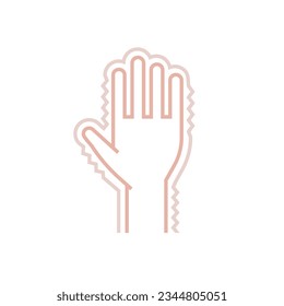 Hand tremor linear icon, pictogram, symbol. Excessive salivation Shaking hands problem. Medical sign in outline style. Editable vector illustration in pink colors isolated on a white background.