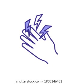 Hand Tremors RGB Color Icon. Joint Inflammation. Carpal Tunnel Syndrome. Shaking Hands. Arthritis. Movement Disorder. Repetitive Motion Injury. Pain In Wrist, Hand. Isolated Vector Illustration