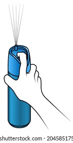 Hand triggering an air freshener spray.