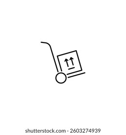 Hand trolley with box vector icon for logistics and shipping.