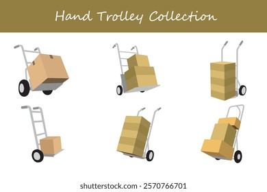 hand trolley collection in different poses. Vector illustration.