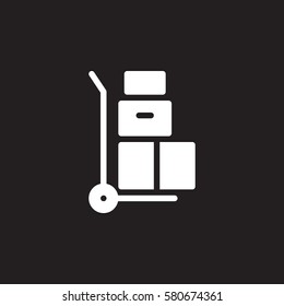 Hand trolley, dolly with boxes icon vector, filled flat sign, solid white pictogram isolated on black. Symbol, logo illustration
