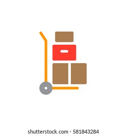 Hand trolley, dolly with boxes icon vector, filled flat sign, solid colorful pictogram isolated on white. Symbol, logo illustration