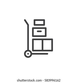 Hand trolley, dolly with boxes line icon, outline vector sign, linear style pictogram isolated on white. Symbol, logo illustration