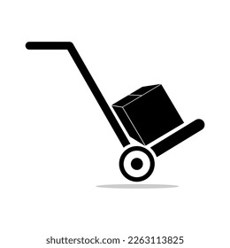 Hand trolley icon logo symbol, hand truck with box black design vector