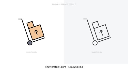 Handwagen Symbol für Ihre Website, Logo, App, Benutzeroberfläche, Produktdruck. Handwagen Konzept flach Silhouette Vektorgrafik Symbol. Set für Bearbeitbare Strichsymbole