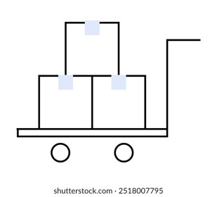 A hand trolley with two large boxes and one smaller box stacked on it. Ideal for logistics transportation shipping warehousing and delivery. Minimalist style simple clean lines