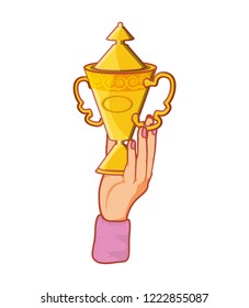 hand with trophy award cup