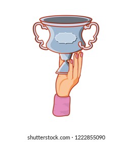 hand with trophy award cup