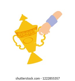 hand with trophy award cup