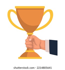 hand with trophy cup award