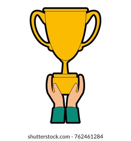 hand with trophy cup award icon