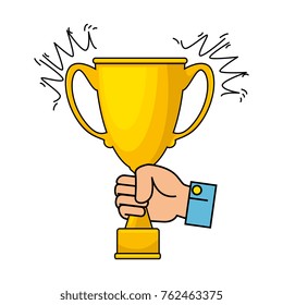 hand with trophy cup award icon