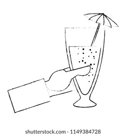 hand with tropical cocktail cup
