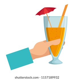hand with tropical cocktail cup