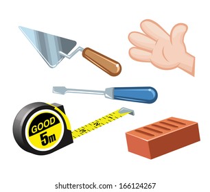 hand trowel screwdriver roulette brick vector