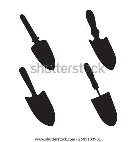 Hand Trowel Silhouette Vector Set Gardening Tool Collection Isolated on White Background
