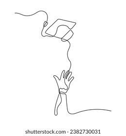 Hand Trowing Graduation Cap Oneline Continuous Single Line Art Editable Line