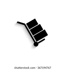 Hand Truck - Black Vector Icon  With Shadow