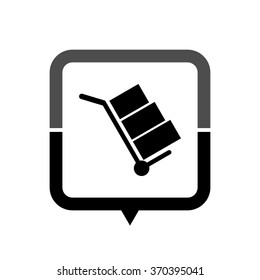 Hand truck - black vector icon; map pointer;  message bubble