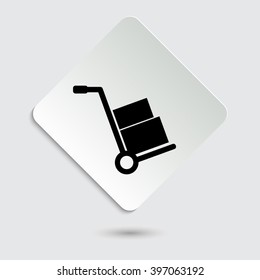 Hand truck - black vector icon  on a paper button