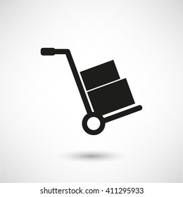 Hand truck - black vector  icon with shadow