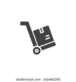 Hand truck with box vector icon. filled flat sign for mobile concept and web design. Logistic shopping trolley with box glyph icon. Symbol, logo illustration. Vector graphics