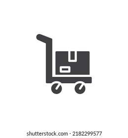 Hand truck with box vector icon. filled flat sign for mobile concept and web design. Box on hand trolley glyph icon. Symbol, logo illustration. Vector graphics