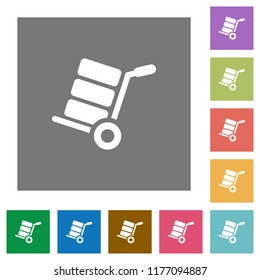 Hand truck with boxes flat icons on simple color square backgrounds