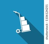 Hand truck and boxes icon isolated with long shadow. Dolly symbol. Flat design. Vector Illustration